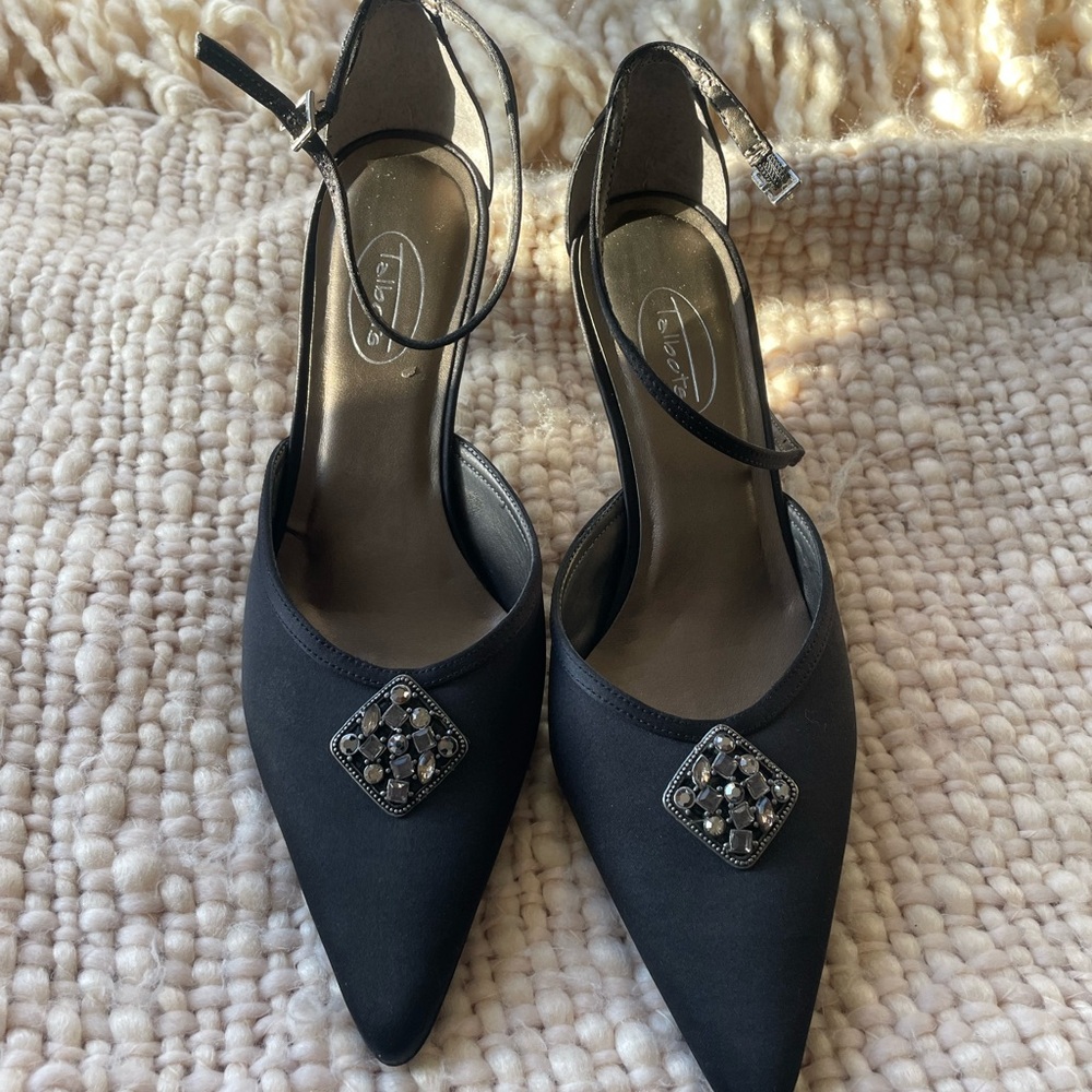 Talbots Black Satin Heels with Embellished Accent